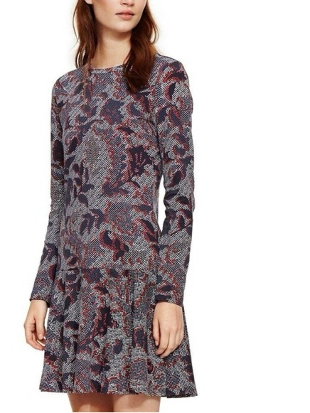 Tory Burch long sleeve 100% cotton floral dress blue and orange size small